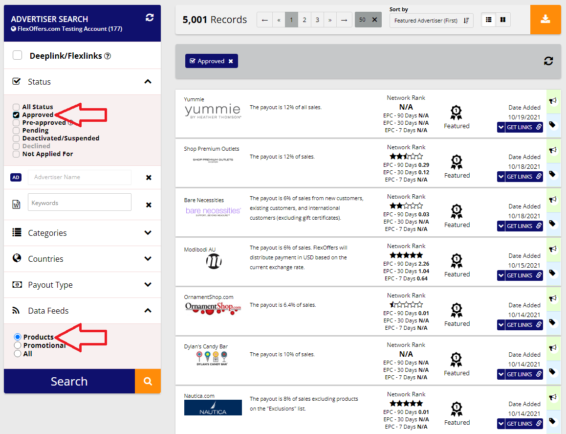FlexOffers Widget - Available Advertisers